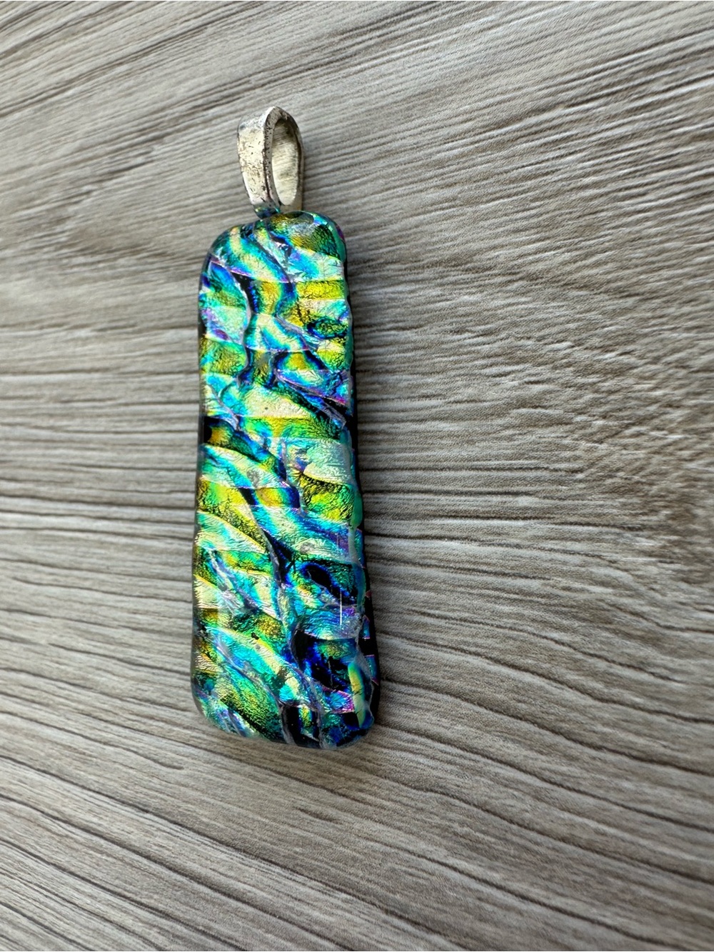 Artisan Fused Dichroic Glass Pendant Necklace Ocean Blue & Green Coastal Boho